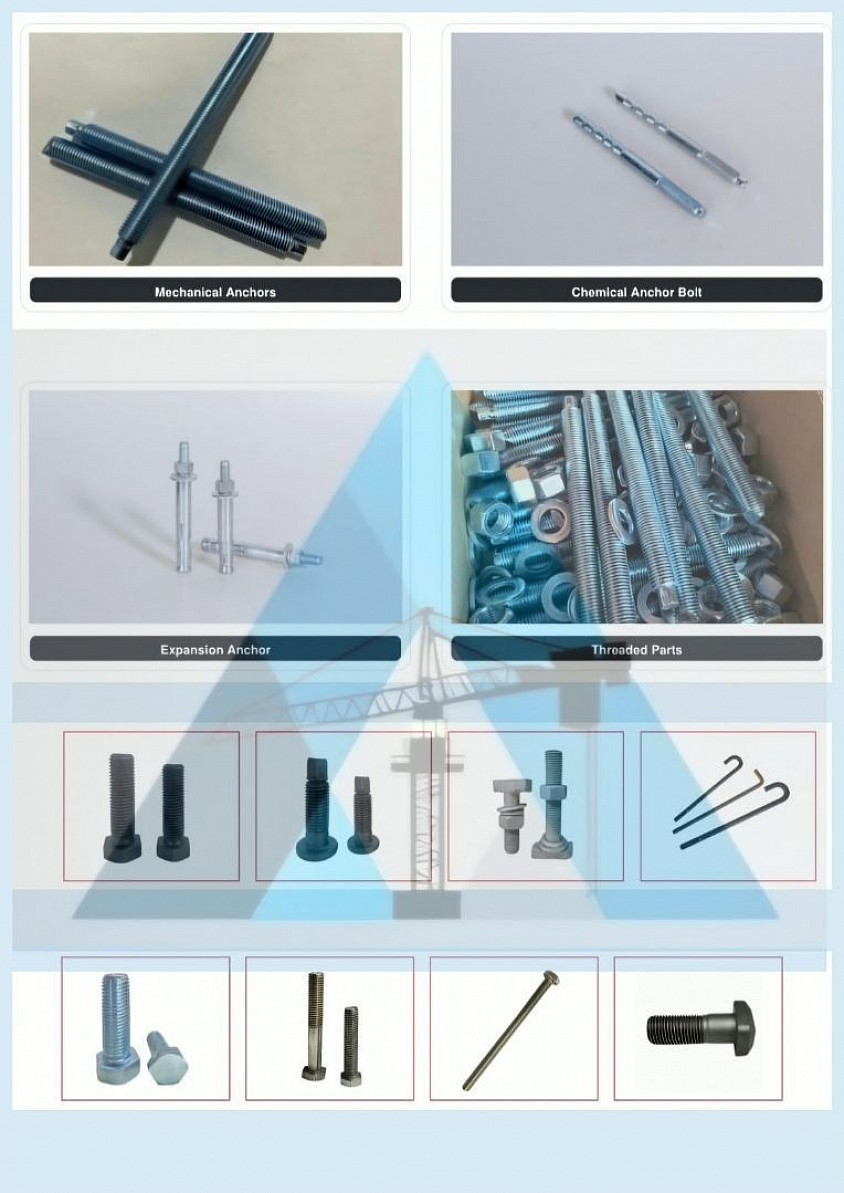 Anchoring and fastening products available in various sizes, with custome specifications upon request.